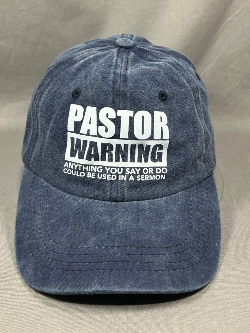 Pastor Warning Funny Hat Strapback Distressed Navy Blue Adjustable Dad Cap Adult